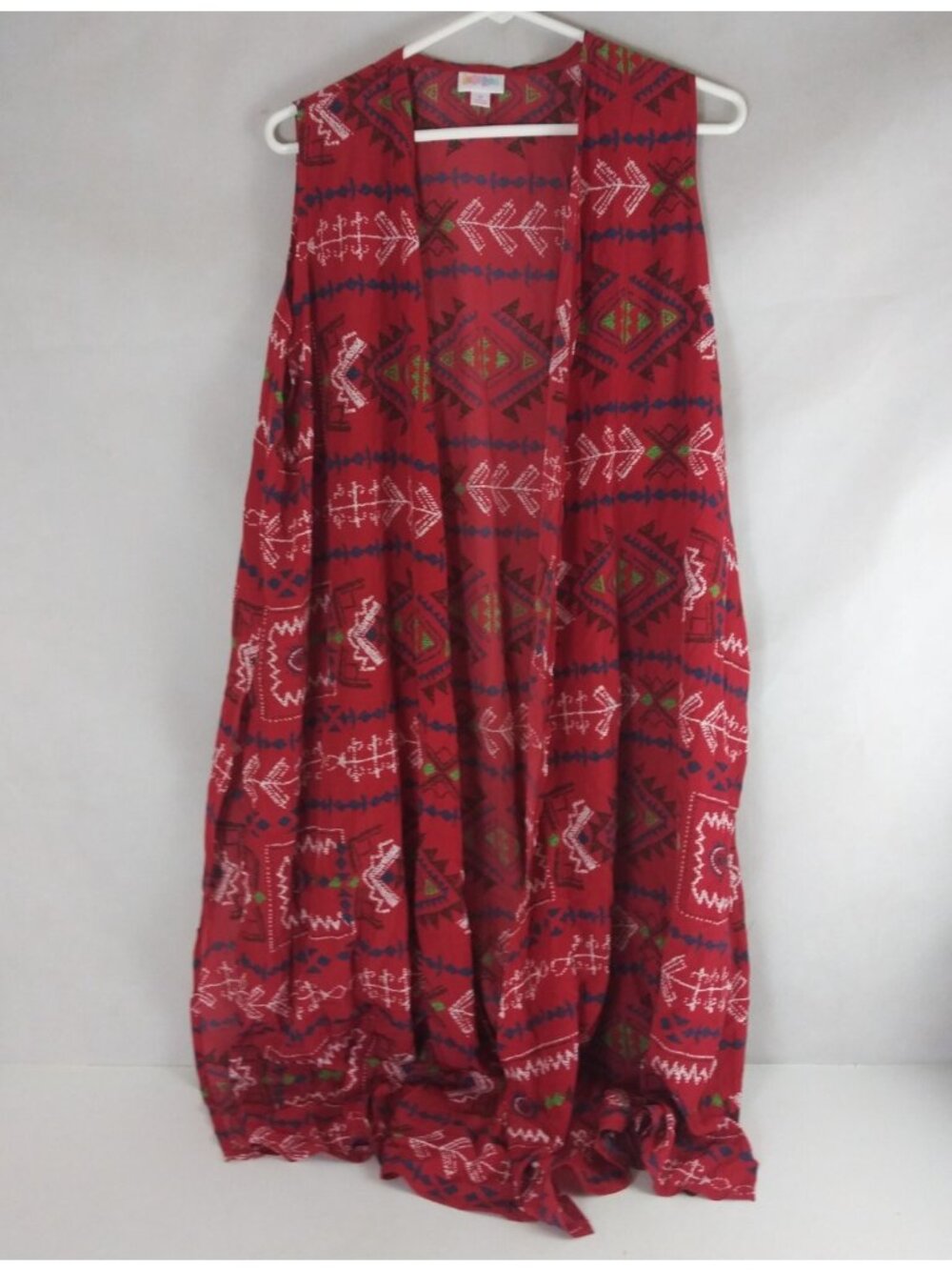 NWT Lularoe Joy Red Sleeveless Duster Vest With Southwestern Design Medium